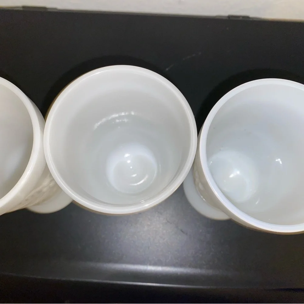 Vintage Set of 3 White Milk Glass Embossed Harvest Grape 6” Goblet Glasses